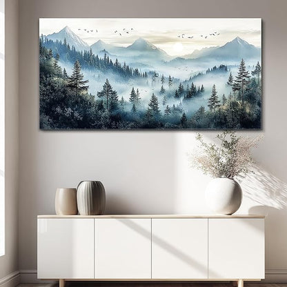 FUHAIHUA Large Wall Decor For Living Room Canvas Wall Art For Office Modern Wall Decorations For Bedroom Forest Fog Landscape Painting Mountain Pictures Artwork Room Home Decor 24x48 In