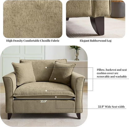 Merax 46.9 Inch Chenille Armchair, Luxury Oversized Accent Arm Chair with 2 Pillows, Modern Single Cloud Lounge Sofa Chair, Comfy Deep Seating for Office Apartment Living Room, Easy Assembly, Green