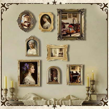8 Pcs Picture Gold Vintage Gallery Wall Frame Set Antique Resin Picture Frame Collage Including 8x10, 5x7, 4x6 Baroque Victorian for Wall Tabletop Display Ornate French Country for Bedroom Living Room