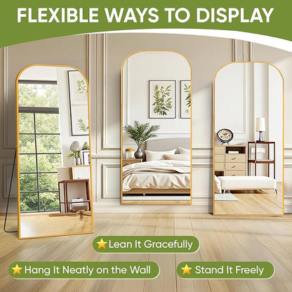 Full Length Mirror with Stand 71"x32" Floor Mirror Freestanding, Arched Floor Standing Large Mirrors Full Body Wall Hanging Leaning Home Decor for Bedroom & Living Room, Gold