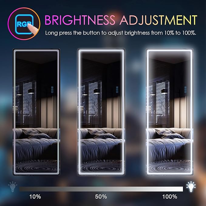 LVSOMT 63 X 22 Full Length Mirror with Lights, Large Wall Mirror Full Length, RGB Led Mirror Full Length with Remote Control, Full Body Mirror for Bedroom Living Room Cloakroom, Black