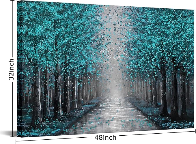 NutArtPic Teal Tree Canvas Wall Art Forest Artwork Paintings Wall Decor Fantasy Tree Picture Prints 32''x48''