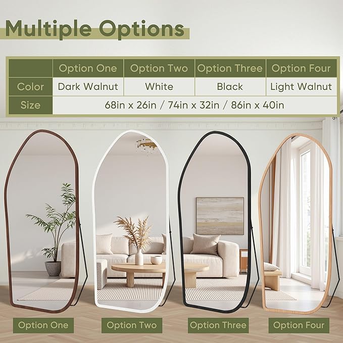 Suidia Full Length Mirror, Oversized Floor Mirror with Solid Wood Frame, Large Standing Mirror for Bedroom Living Room, Wood Art Style, White, 86" L x 40" W