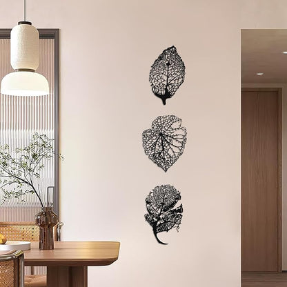 Slickss Metal Leaf Wall Decor, 3 Piece Wall Art with Fall Leaves Design - Fall Wall Decor for Living Room, Bedroom, Hallway, 3D Shadow Effect Set