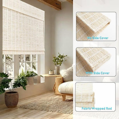 Motorized Bamboo Roman Shades, Motorized Blinds with Remote Compatible with Homekit, Alexa GoogleHome, Smart Wood Woven Shades for Indoor Windows, Customize, Shoregrass