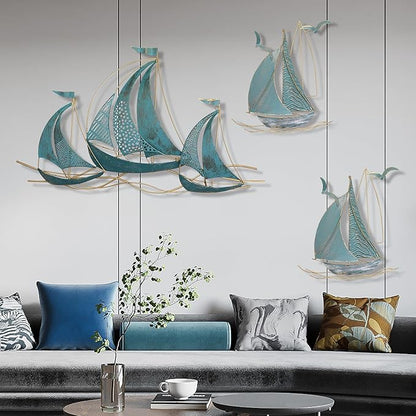 Set of three sailboats Metal Wall Art Large Metal Sailboat Wall Decor, Metal Ship Wall Decorations, Large Metal Ship Wall Decor for Living Room, Bedroom, Modern Home Wall Sculpture for Office, Bedroom