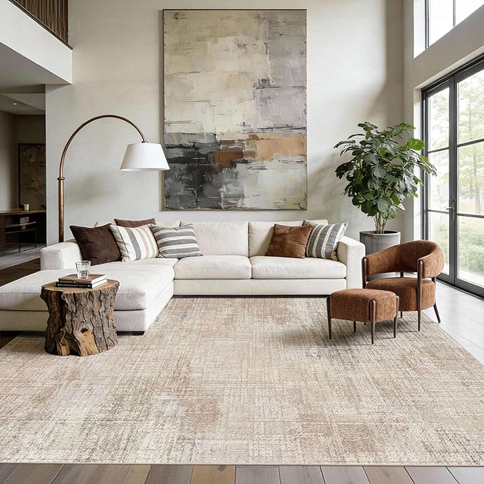 Rugxara Area Rugs 8x10,Beige Neutral Rugs for Living Room,Modern Abstract Washable Rugs for Bedroom Dining Room, Non-Slip Foldable Thin Indoor Carpet Stain Resistant(Beige Grey)