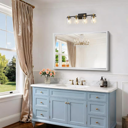 36x24 Silver Bathroom Mirror, Brushed Silver Rectangular Mirror for Wall, 0.6" Thickened Deep Frame Mirrors for Bathroom Sink, Shatterproof Tempered Glass, Antirust, Horizontally or Vertically
