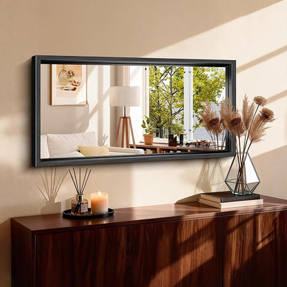 CIRCUMI 20"x40" Brushed Black Mirror with Chunky Box Metal Frame, Bathroom Mirror for Vanity Remodel & New Home, Living Room, Entryway, Rectangular Wall Mirror, Tempered Glass, Vertical or Horizontal