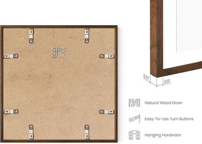 HAUS AND HUES Walnut Oak Wood 12x12 Picture Frames - Set of 6, Square Frames with Mat, Contemporary Frames for Wall Art and Photos (12x12 in, Walnut, Set of 6)