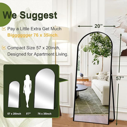 NicBex Arched Full Length Mirror with Stand, 57"x 20" Black Full Body Mirror, Aluminum Alloy Frame Floor Mirror, Free Standing Mirror, Wall-Mounted, for Bedroom Living Room