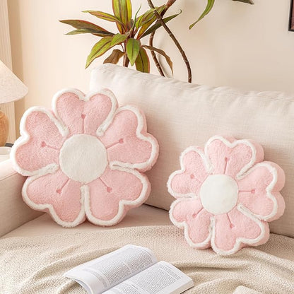 Flower Shaped Decorative Throw Pillow Cushion for Bed Couch, Cute Flower Plush Throw Pillows Home Decor Floor Pillow Seating Cushions (Pink, 13.7 Inches)