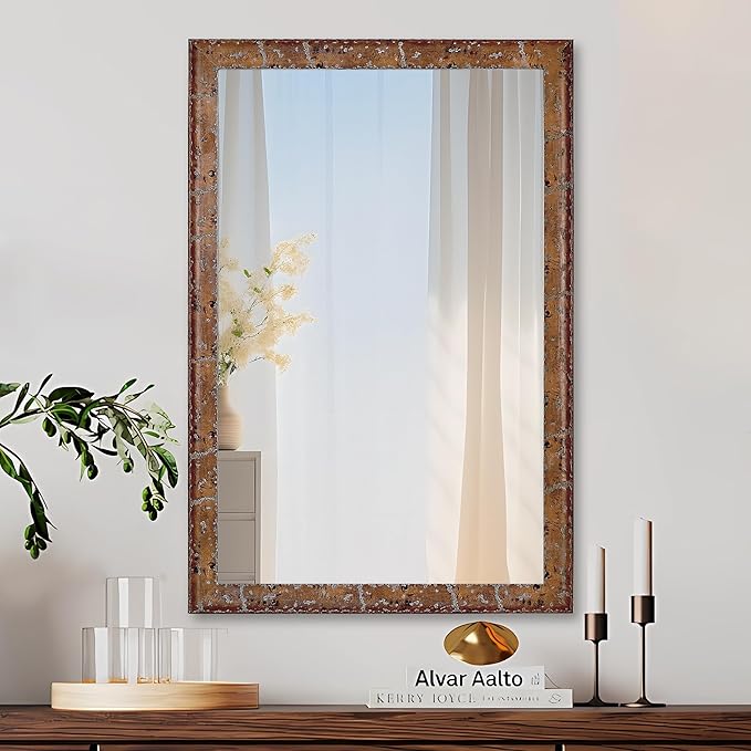 CULER Wood Wall Mirror for Bathroom,Rectangle Rustic Brown 24 x 36 inch Hanging Vanity Farmhouse Mirrors with Wooden Frame for Living Room,Bedroom,Entryway