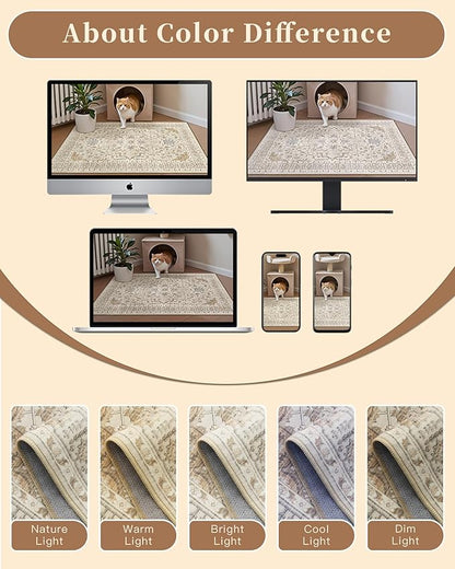 Madane Runner Rug 2'6''x8' Kitchen Runners, Printed Vintage Washable Hallway Rugs Soft Non-Slip Low Pile 2.5x8 ft Runners for Hallways Laundry Room Rug, Beige/Blue