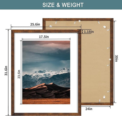 iRahmen 24x30 Poster Frame with 18x24 Mat - Plexiglass Wooden Picture Frames for Photo Wall Gallery Mounting (Dark Brown, Set of 2)