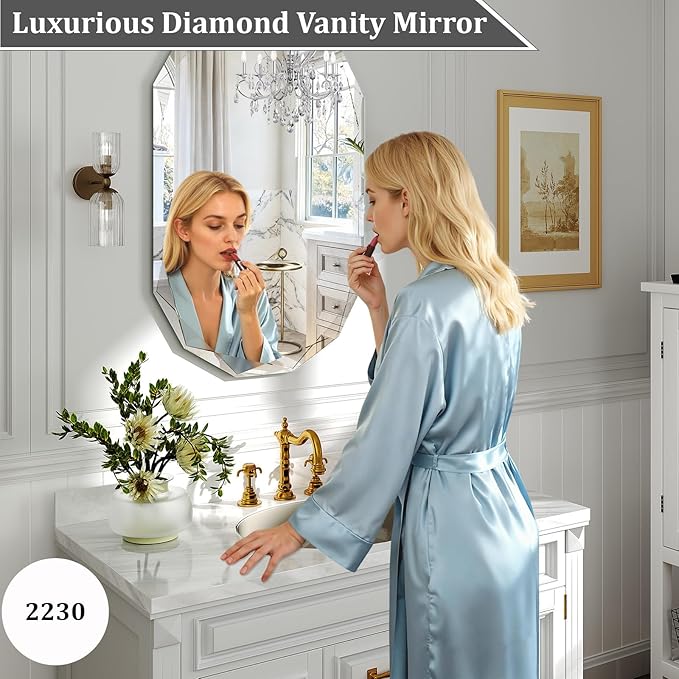 30x22 Inch Beveled Oval Bathroom Mirror, Frameless Copper-Free Silver Mirror, Modern Vanity Mirror, Decorative Wall Mirrors Over Sink for Restroom, Bedroom, Living Room, Bathroom, Entryway