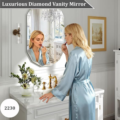 30x22 Inch Beveled Oval Bathroom Mirror, Frameless Copper-Free Silver Mirror, Modern Vanity Mirror, Decorative Wall Mirrors Over Sink for Restroom, Bedroom, Living Room, Bathroom, Entryway