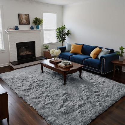 Fluffy Rug Shag Area Rug, Light Grey 4x6 Area Rugs for Bedroom, Small Bedside Rug, Soft Fluffy Shag Entryway Throw Rugs for Living Room Bedroom Kids Room Home Decor