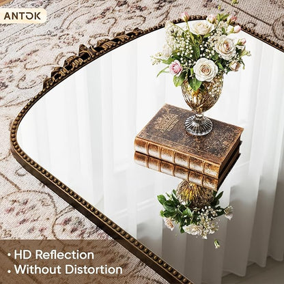 Antok Floor Mirror, 71"×32" Vintage Full Length Mirror Carved Full Body Mirror with Stand, Hanging Mounted for Bedroom Living Room Cloakroom,Bronze,Luxury Style