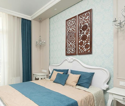 Wooden Designer Wall Hanging Plaques, Wall Plaque Wall Décor Plaques - 36x12 Inch Set of 2 - Burnt, Elegant Sculpture Wall Décor Panel to Enhance the Décor of Your Room or Office