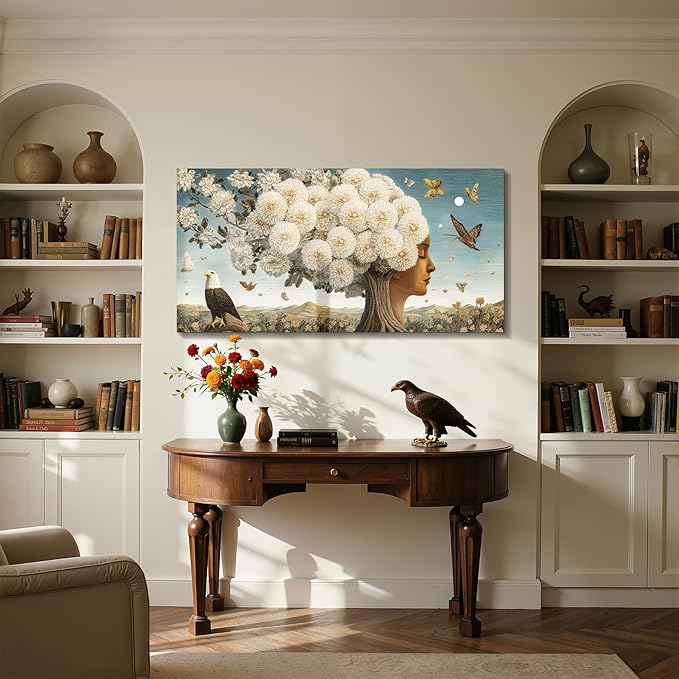 imjiayu Large Wall Art, Tree of Life Wall Art, Modern Art Wall Decor, Nature Flower Face Art Prints, Whimsical Female Tree Landscape Paintings Wall Decor Living Room Bedroom Office Hallway 24"x48"