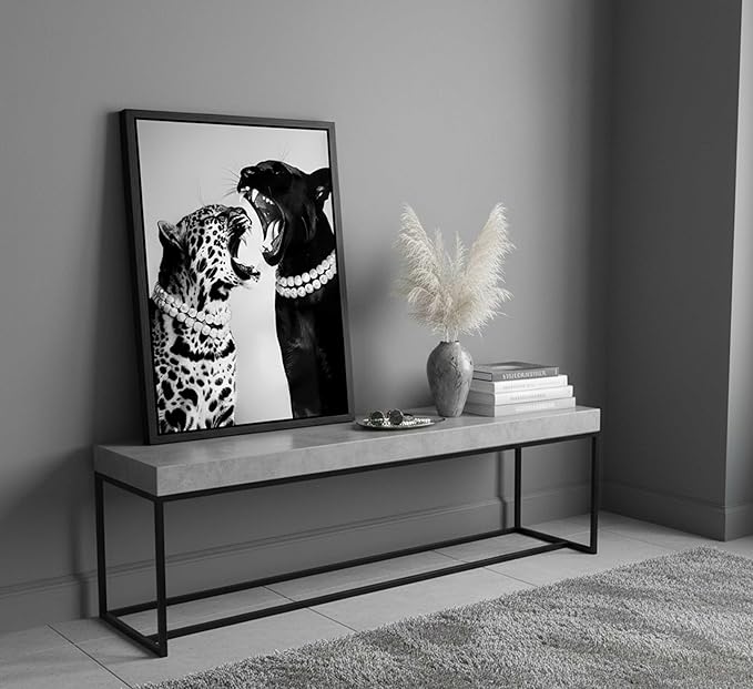 Framed Black and White Cheetah Canvas Wall Art Vintage Trendy Wild Leopard Painting Picture Wall Decor Poster Print Artwork for Bedroom Living Room Apartment Home Decoration