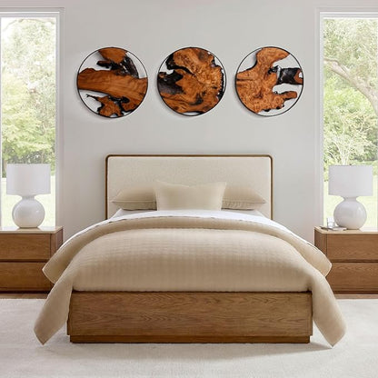 WELLAND 3 Pieces Round Cedar Wood Wall Art Decoration Ornaments, 11.81" L x 0.87" W x 11.81" H, Hanging Decoration for Home Office, Living Room, Bedroom, Bathroom, Dining Room, Entryway