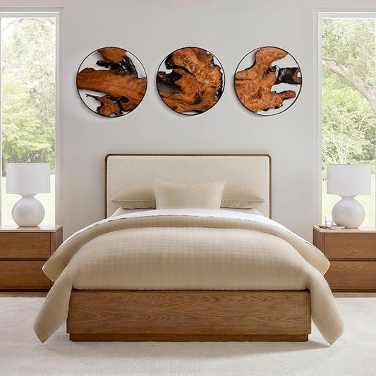 WELLAND 3 Pieces Round Cedar Wood Wall Art Decoration Ornaments, 11.81" L x 0.87" W x 11.81" H, Hanging Decoration for Home Office, Living Room, Bedroom, Bathroom, Dining Room, Entryway