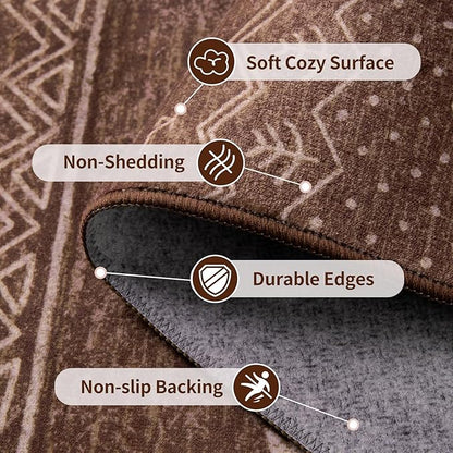 SERISSA 5x7 Area Rugs for Living Room, Washable Non-Slip Coffee Brown Boho Rug, Soft Low-Pile Geometric Indoor Large Carpet for Dining Room Bedroom Home Office Playroom