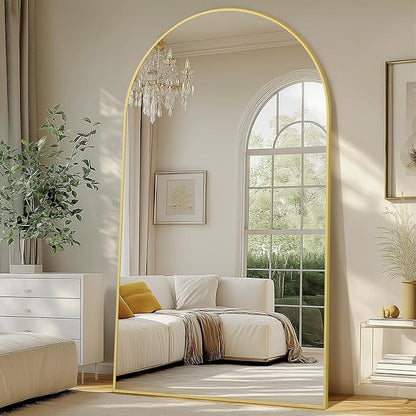 Oversized Floor Mirror Full Length 82"X44", Extra Large Arched Full Length Mirror with Stand, Tempered Glass Gold Standing Mirror for Bedroom Living Room Clothing Store Gym, Aluminum Alloy Frame