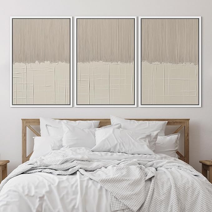 SIGNLEADER Framed Canvas Print Wall Art Set Beige Abstract Neutral Illustrations Minimal Decorative Bohemian Nordic for Living Room, Bedroom, Office - 24"x36"x3 WHITE