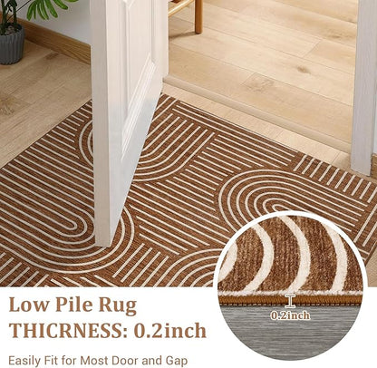 ROYHOME Modern Rug 2.5x8 Runners for Hallways, Abstract Kitchen Runner Rugs Non Slip Bath Runners, Rainbow Washable Runner Rug for Bedroom, Soft Long Rugs for Entryway Bathroom Laundry Dorm, Copper