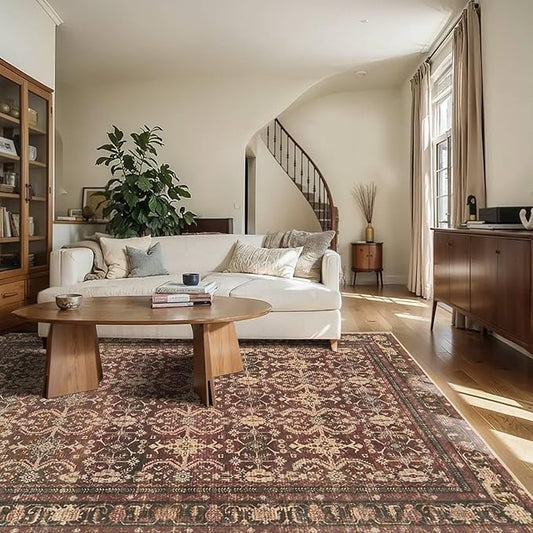 Rugxara 6x9 Area Rugs for Living Room Bedroom, Large Washable Christmas Rug, Vintage Oriental Boho Rug, Non Slip & Low Pile Faux Wool Thin Carpet for Indoor Dining Room, Classroom Dorm and Kids Room