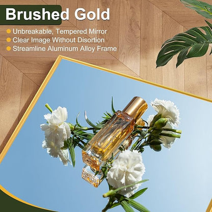NicBex Full Length Mirror with Stand, 57"x 20" Gold Full Body Mirror, Aluminum Alloy Frame Floor Mirror, Free Standing Mirror, Wall-Mounted, for Bedroom Living Room Dressing Room