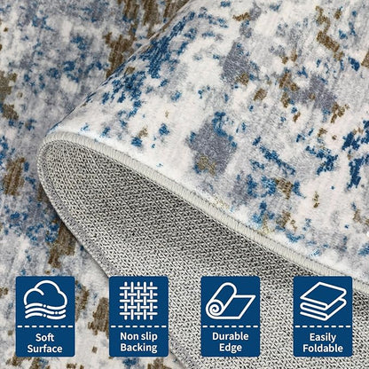 ROYHOME Modern Abstract 6x6 Round Area Rug Non Slip Non Shedding Rug Low Pile Stain Resistant for Bedroom Living Room Office Dining Room,Navy