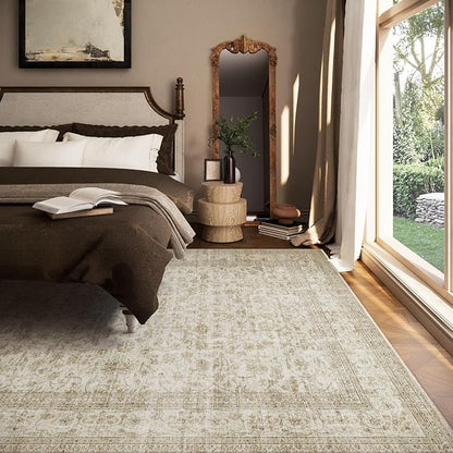 Machine Washable Rugs for Living Room: 8x10 Area Rugs for Bedroom Boho Vintage Rugs Stain Resistant Non Slip Low Pile Soft Lightweight Carpet for Kitchen Dining Room Farmhouse Nursery Kids Room