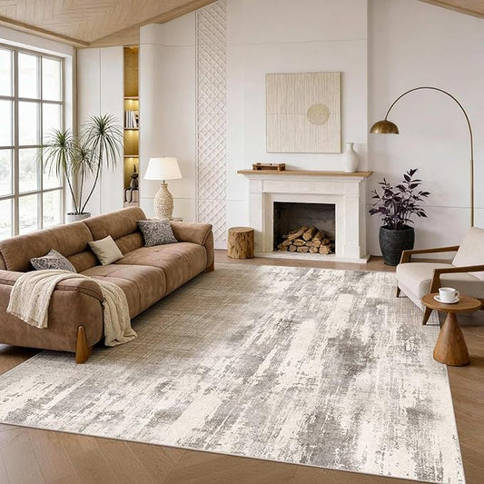 Rugxara Area Rugs 8x10,Grey Tapue Rugs for Living Room,Modern Abstract Washable Rugs for Bedroom Dining Room, Non-Slip Foldable Thin Indoor Carpet Stain Resistant(Beige Taupe)