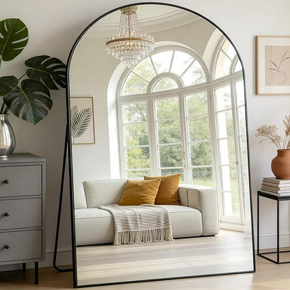 Dewfig Arched Full Length Mirror, 90"x46" Large Floor Mirror with Stand, Oversized Full Body Mirrors for Leaning or Hanging, Wall Mounted Mirrors for Bedroom, Living Room,Dressing Room, Black