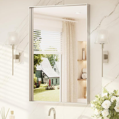 TETOTE Brushed Nickel Bathroom Mirror 24" x 36" Vanity Mirror for Over Sink Brushed Nickel, Tempered Glass, Modern Farmhouse Rectangle Frame Wall Mirrors for Bathroom, Bedroom, Entryway, Living Room