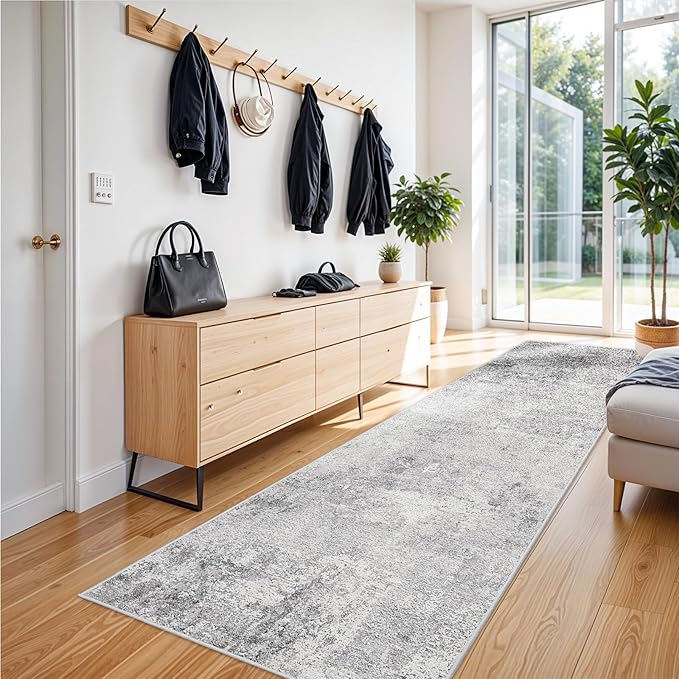 RUUGME Washable 3x8 Hallway Runner Rug - Runner Rugs Modern Stain Resistant Indoor Mat Rug Runner for Laundry, Bedroom Non Slip Rubber Backing Thin Super Soft Room Decor Floor Carpet 3X8 Grey