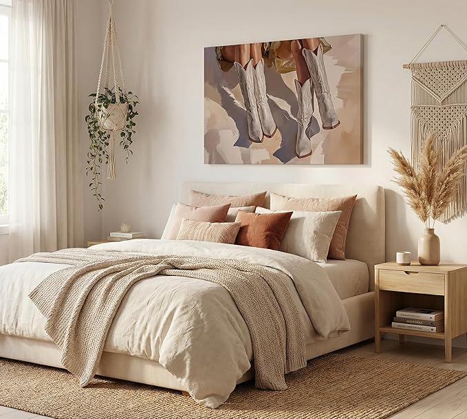 Trendy Girly Cowgirl Boots Canvas Wall Art Coastal Cowgirl Preppy Room Wall Decor Picture Girly Western Cowgirl Boots Poster Print Painting for Living Room Bedroom Teen Girls Apartment Decoration