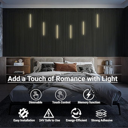 HAMRVL Black CCT LED Recessed Lighting Kit, 6 PCS 17 Inch Tunable 2700k-6500k Wall Panel Lights with Smart Switch, Self-Adhesive, Dimmable, for Wood Slat Wall Panels, Living Room, Bedroom, Media Wall