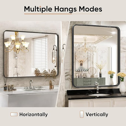Sweetcrispy 24x36 Inch Black Bathroom Mirrors for Wall, Bathroom Mirrors for Over Sink, Rectangle Wall Decor for Entryway, Bedroom, Vanity,Anti-Rust, Horizontal or Vertical Hanging, Black