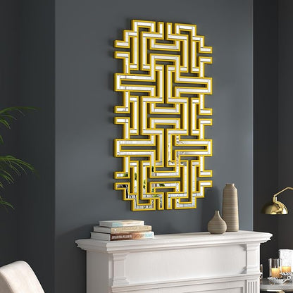 KOHROS Large Modern Gold Wall Mirror - 46.5"x30" Geometric Maze Design Decorative Mirror