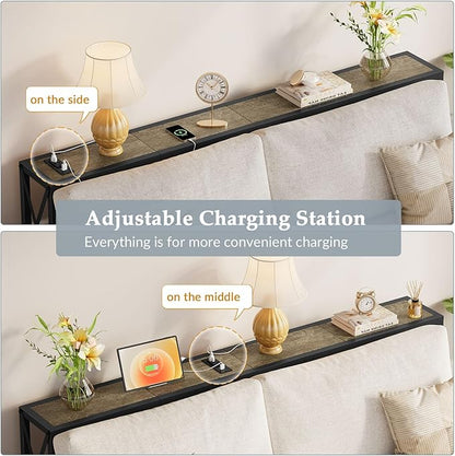 Gewudraw Sofa Table with Oulets and USB Ports, 55.1" Couch Table Behind Sofa, Industrial Long Skinny Stand for Hallway, Living Room, Bedroom, 6.5 Feet Power Cord