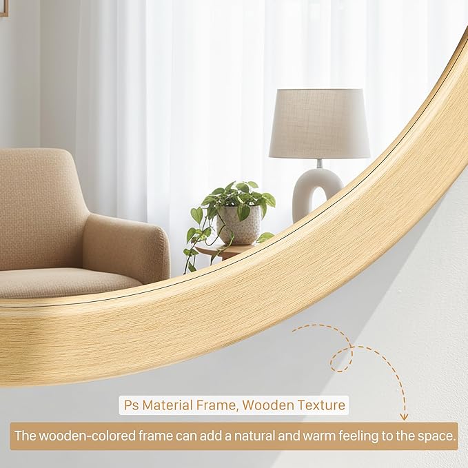 CULER Round Mirrors 36 Inch,Natural Vanity Wall Rustic Natural Mirror, Circle Tempered Glass Mirror for Bathroom Bedroom Living Room or Entryway