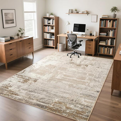 HOMORE Living Room Rug 6x9 Large Rug Beige Area Rugs Non Slip Washable Rugs for Bedroom Dining Room Abstract Carpet for Farmhouse Kids Playroom Classroom