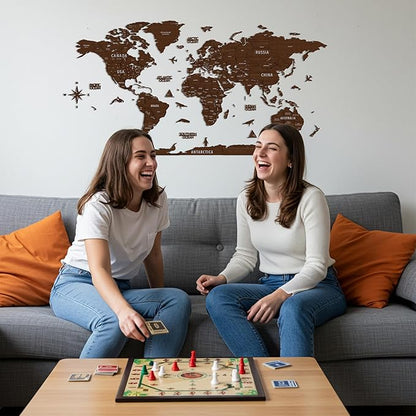 Colorfull Worlds, Multilayer 3D Wooden World Map, Travel Map States and Capitals, Wall Decor For New House, Gift For Travelers, Office Decor, Birthday Present, Living Room Decoration (XL, Light Brown)