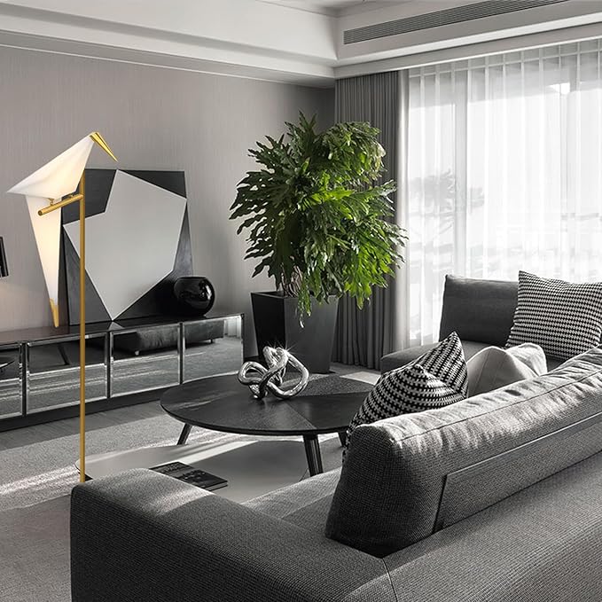 63" Bird Floor Lamp, Modern Gold Origami Bird Lamp Swinging Crane Pendant Light for Bedroom Dining Living Room