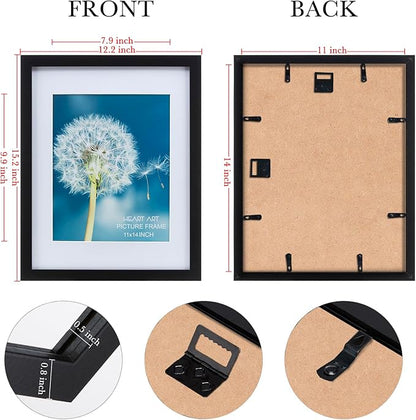 HEART ART 11x14 Picture Frame Set - 9 Frames For 8x10 Pictures, Gallery Wall Display, Black